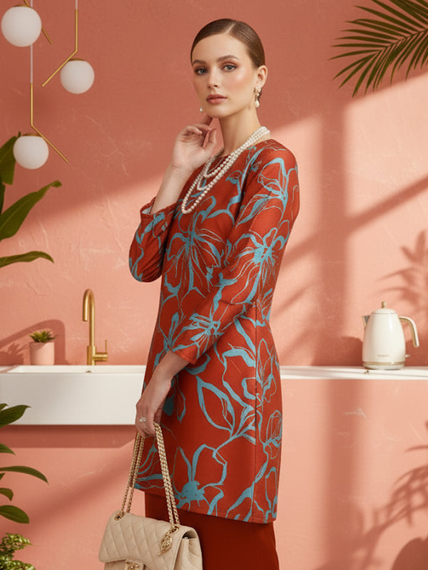 BAJU KURUNG PAHANG MODEN DELANEY (BURNT ORANGE)